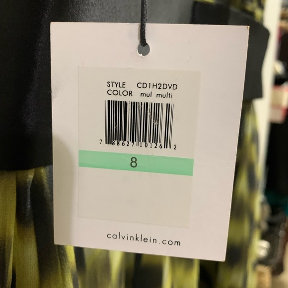 Calvin Klein New With Tags Green Black Dress Black Attached Slip Sz 8 - Picture 4 of 7